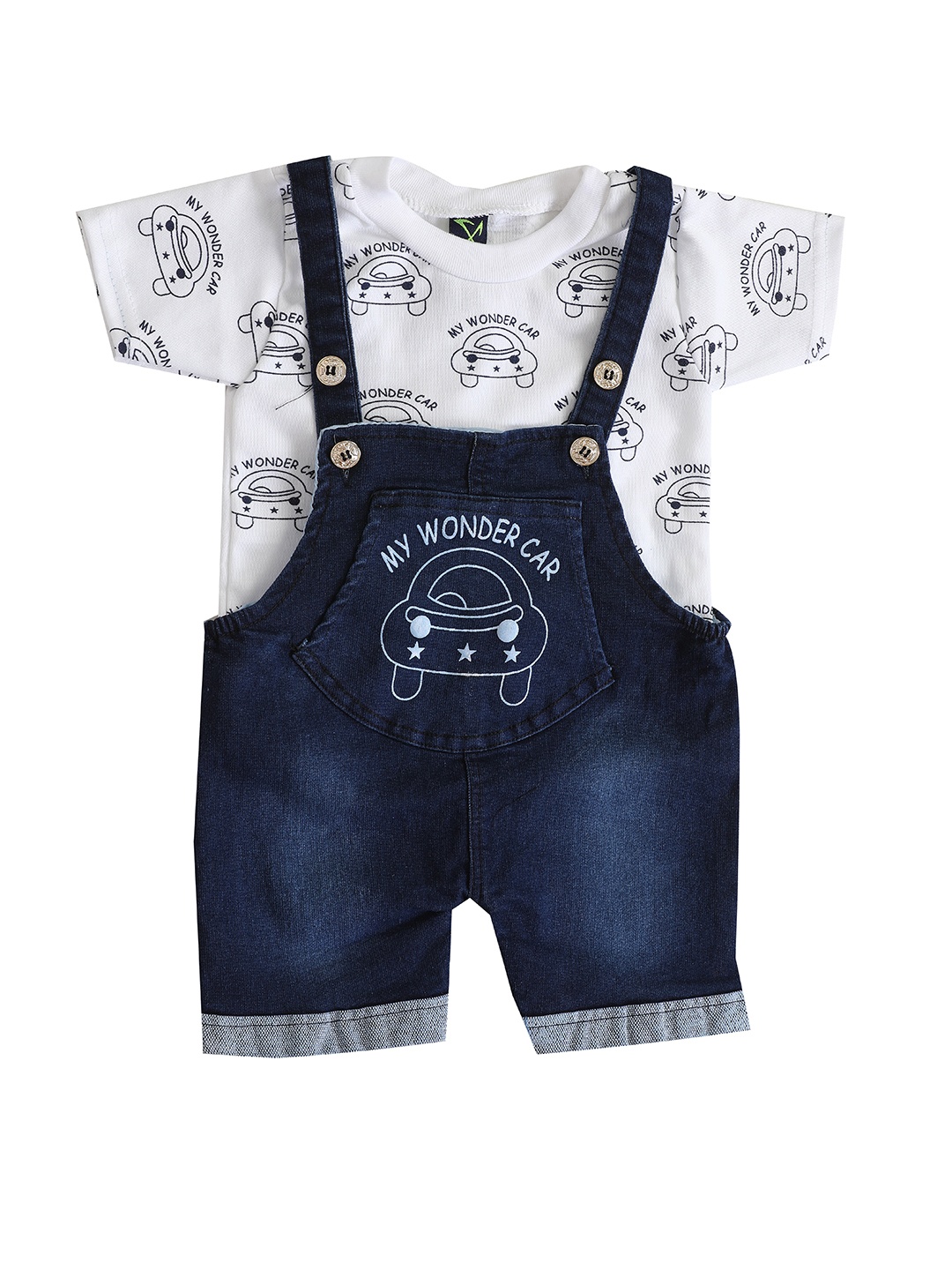 

BAESD Infants Slim-Fit Denim Cotton Dungarees With T-Shirt, White