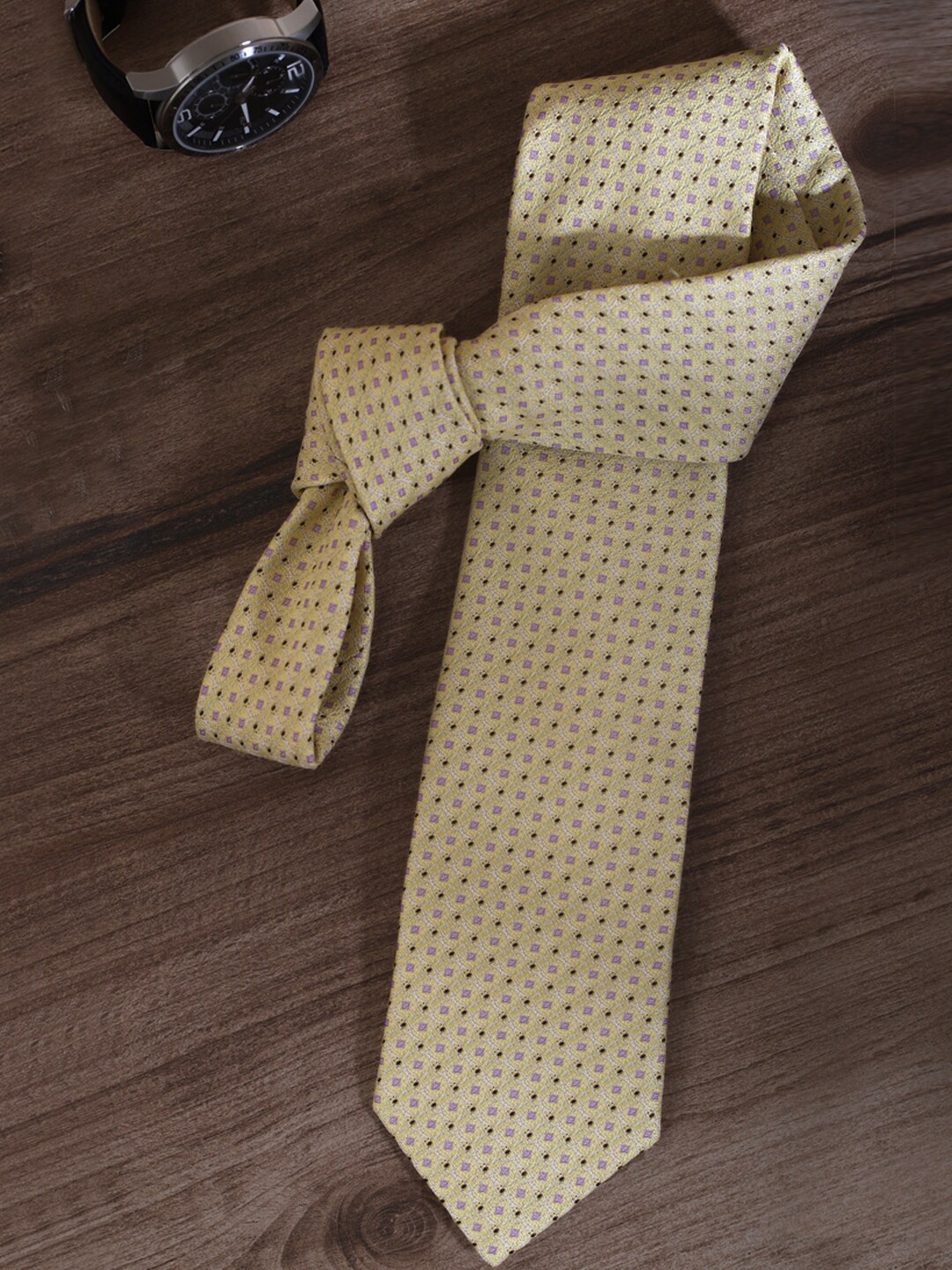 

Louis Philippe Men Woven Design Broad Tie, Yellow