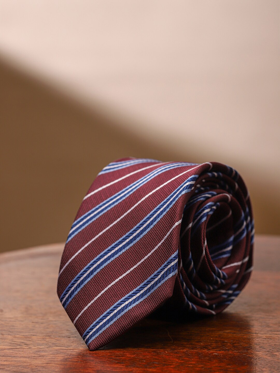 

Louis Philippe Men Striped Broad Tie, Maroon