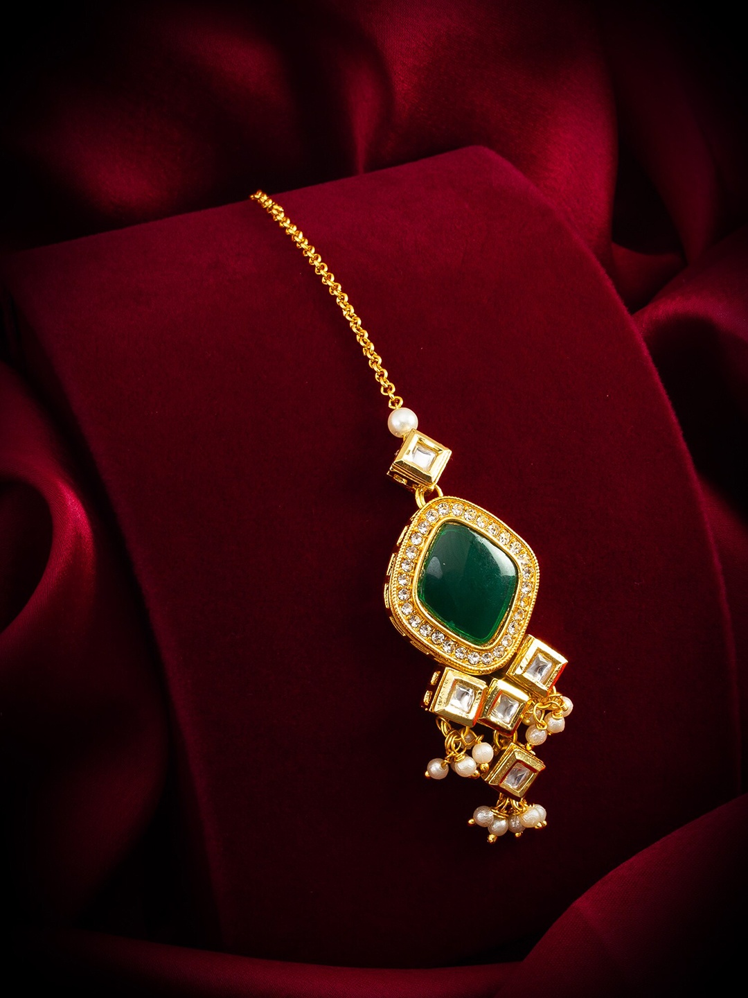 

aadita Gold-Plated Kundan-Studded Maang Tikka