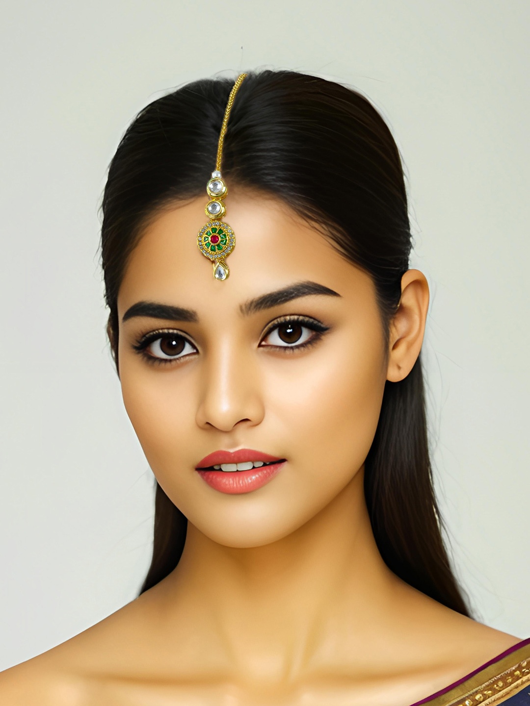 aadita Gold-Plated Kundan-Studded Maang Tikka
