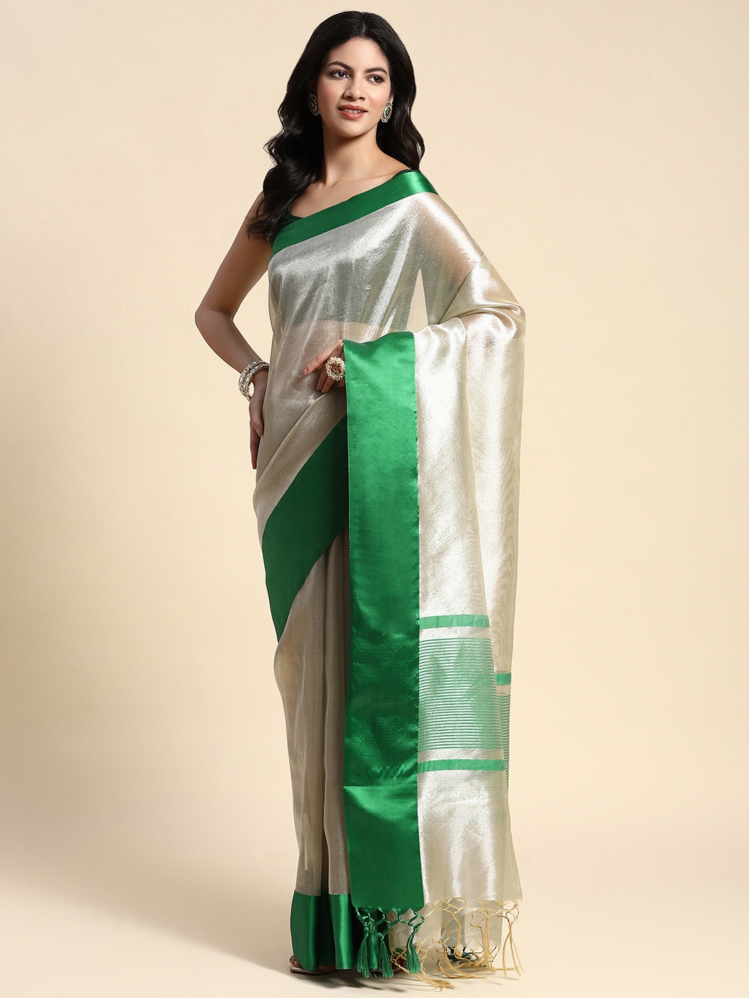 

Simaaya Zari Tissue Saree, White