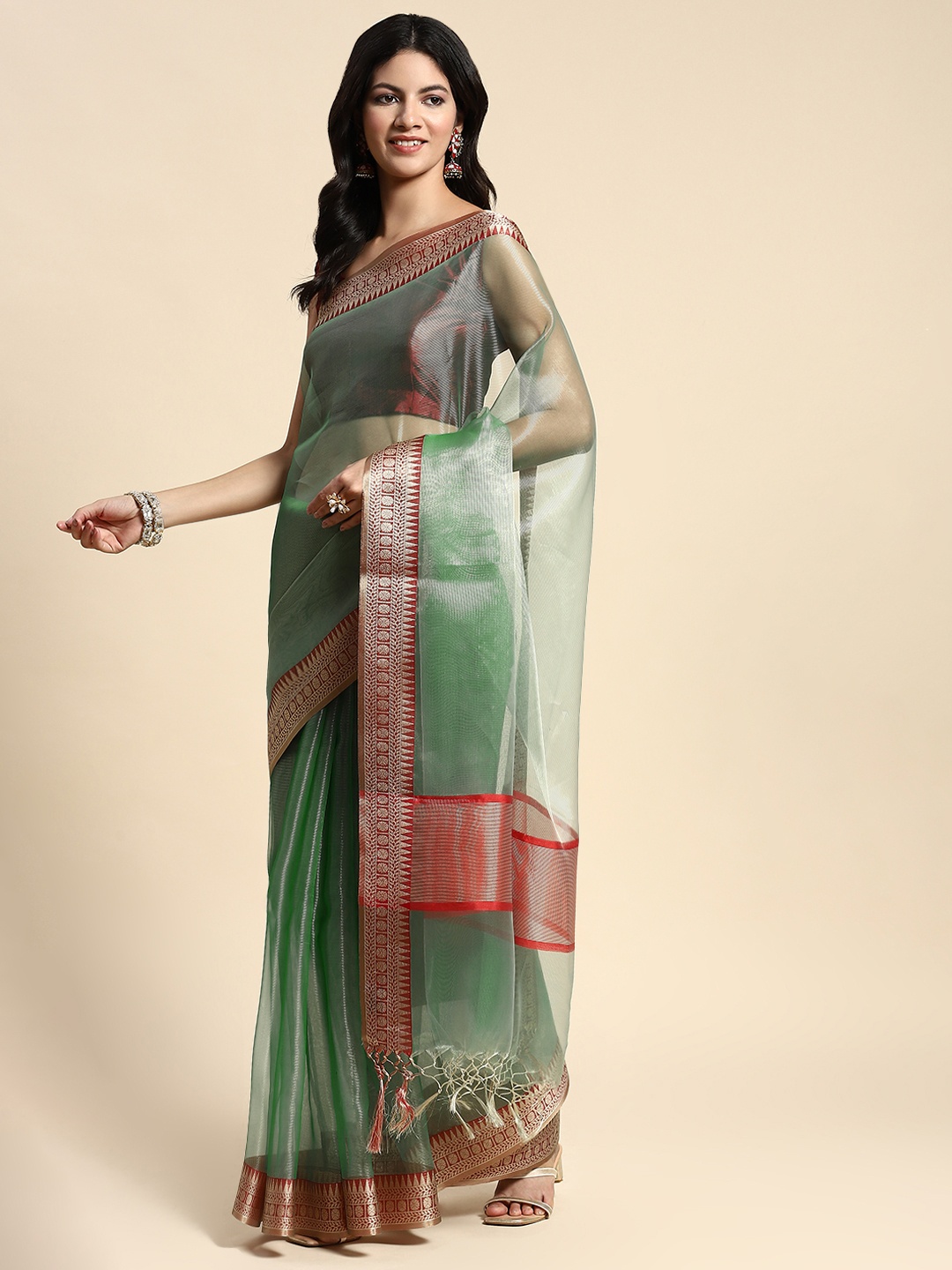 

Simaaya Zari Tissue Saree, Green