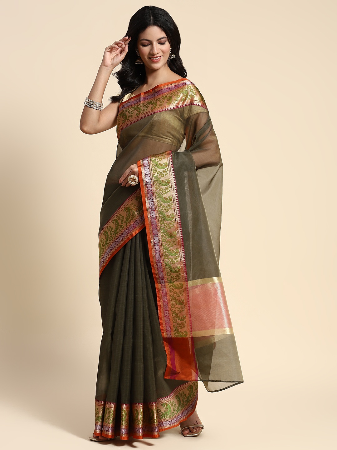 

Simaaya Zari Pure Silk Saree, Green