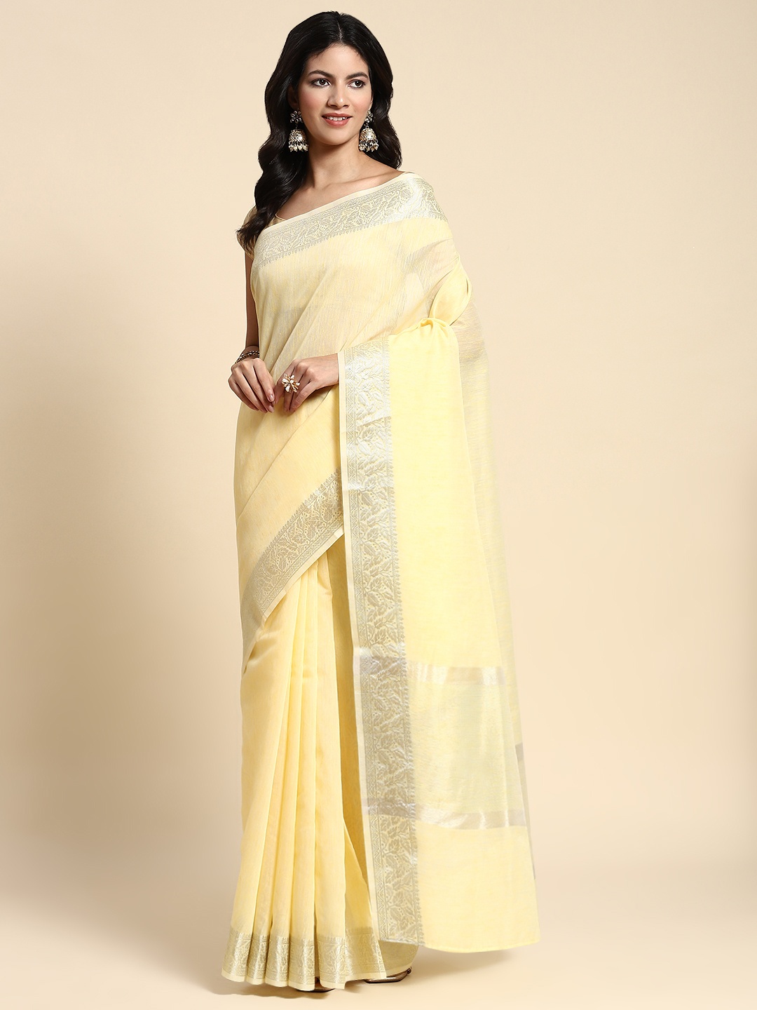 

Simaaya Zari Pure Silk Saree, Yellow