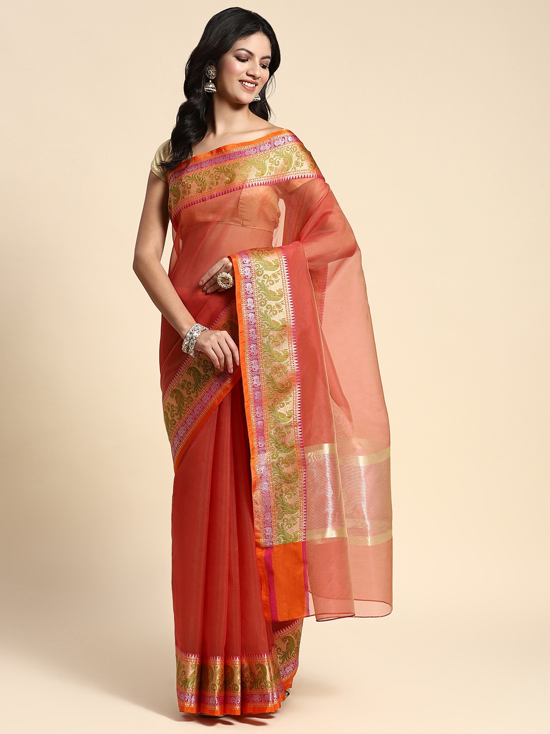 

Simaaya Zari Tissue Saree, Rust