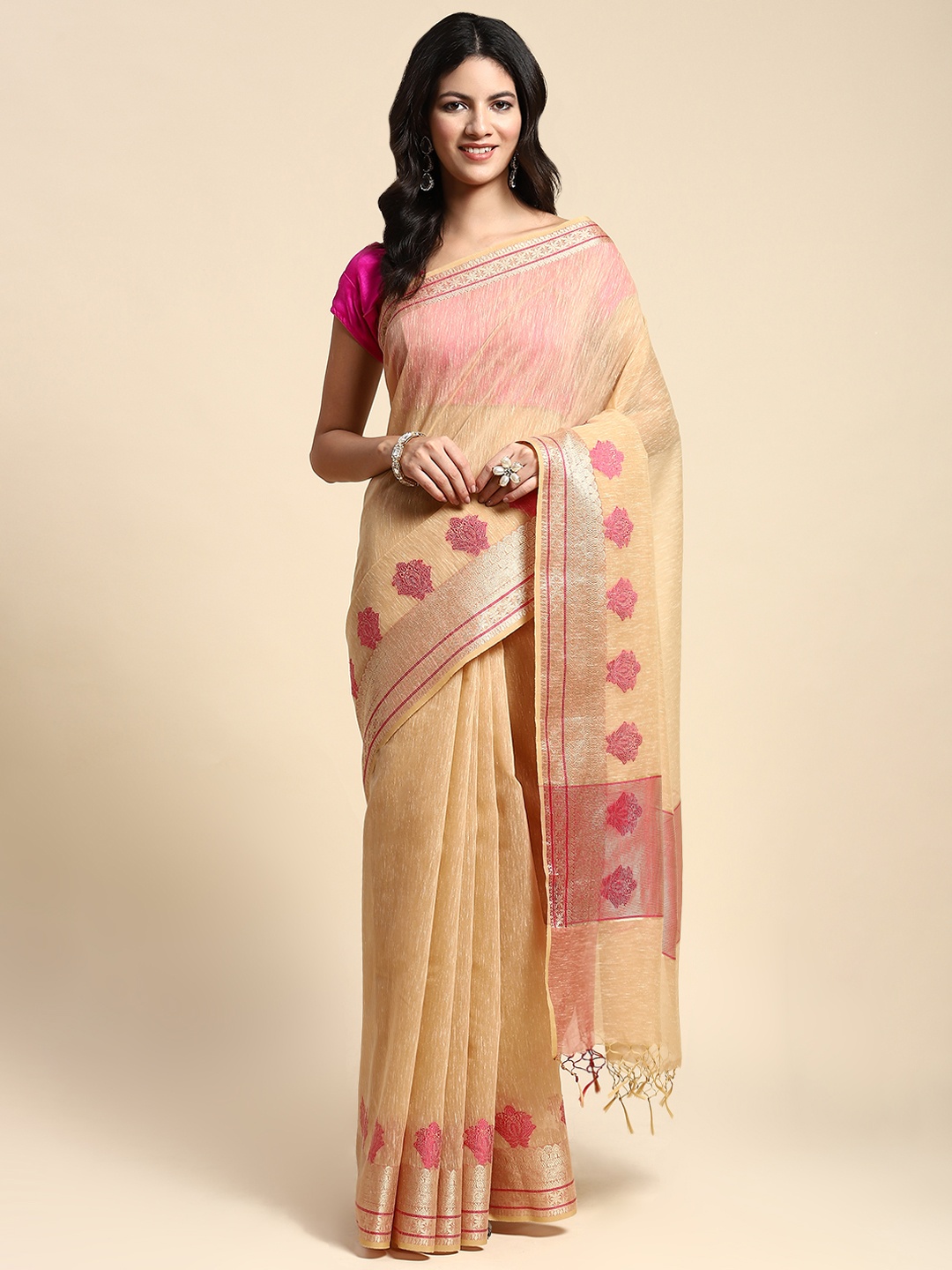 

Simaaya Kashida Pure Silk Saree, Beige