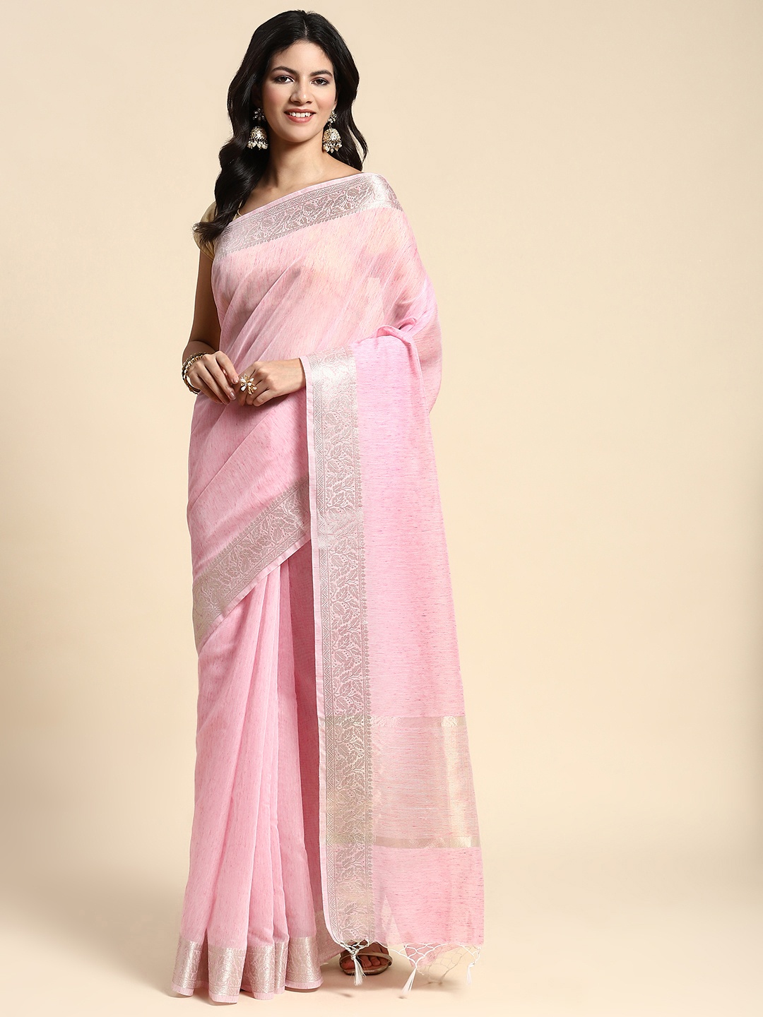 

Simaaya Zari Pure Silk Saree, Pink