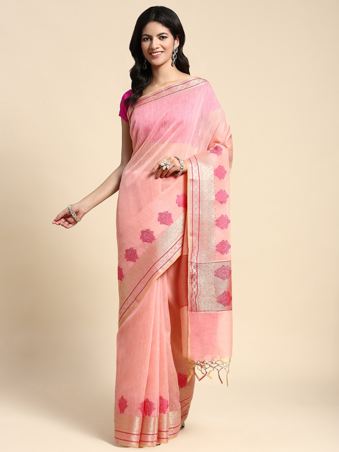 

Simaaya Kashida Pure Silk Saree, Pink