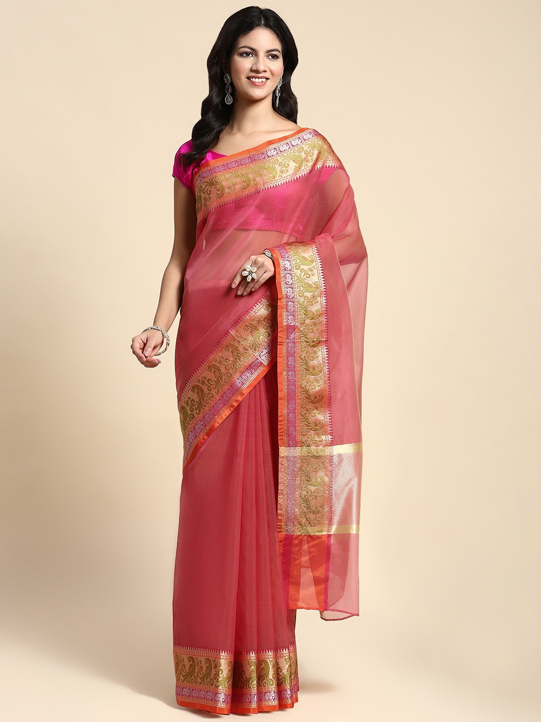 

Simaaya Zari Tissue Saree, Pink