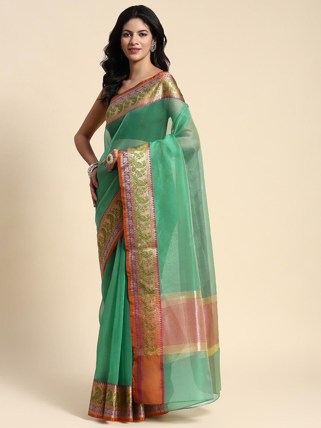 

Simaaya Zari Tissue Saree, Green