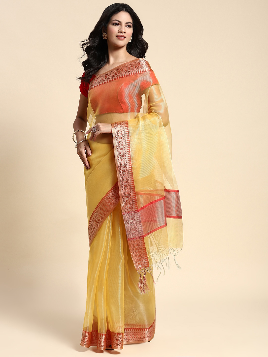 

Simaaya Zari Tissue Saree, Yellow