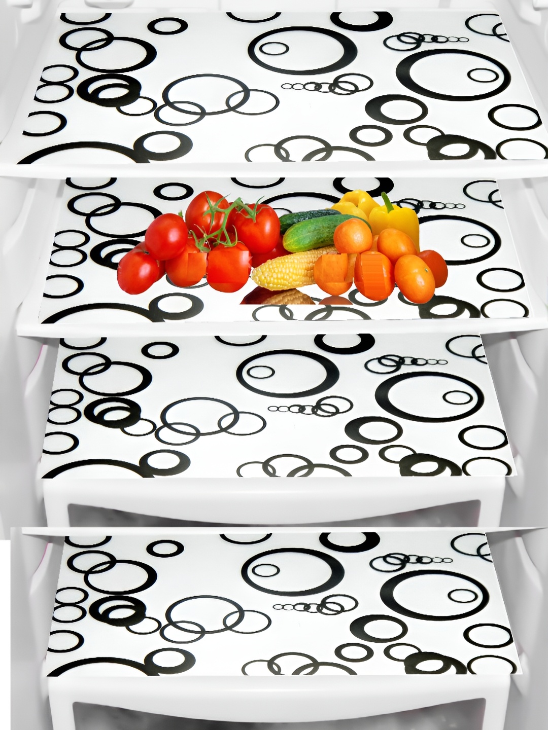 

REVEXO 4 Pcs White & Black Printed Durable PVC Fridge Mats, Transparent