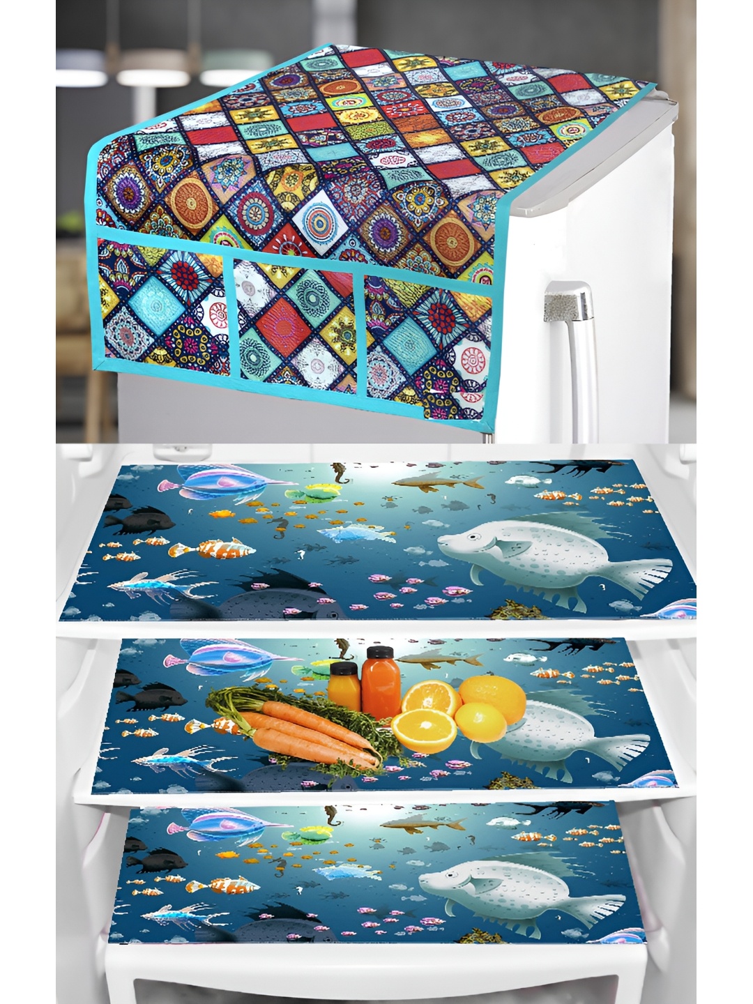 

REVEXO Blue & White Printed Fridge Appliance Covers