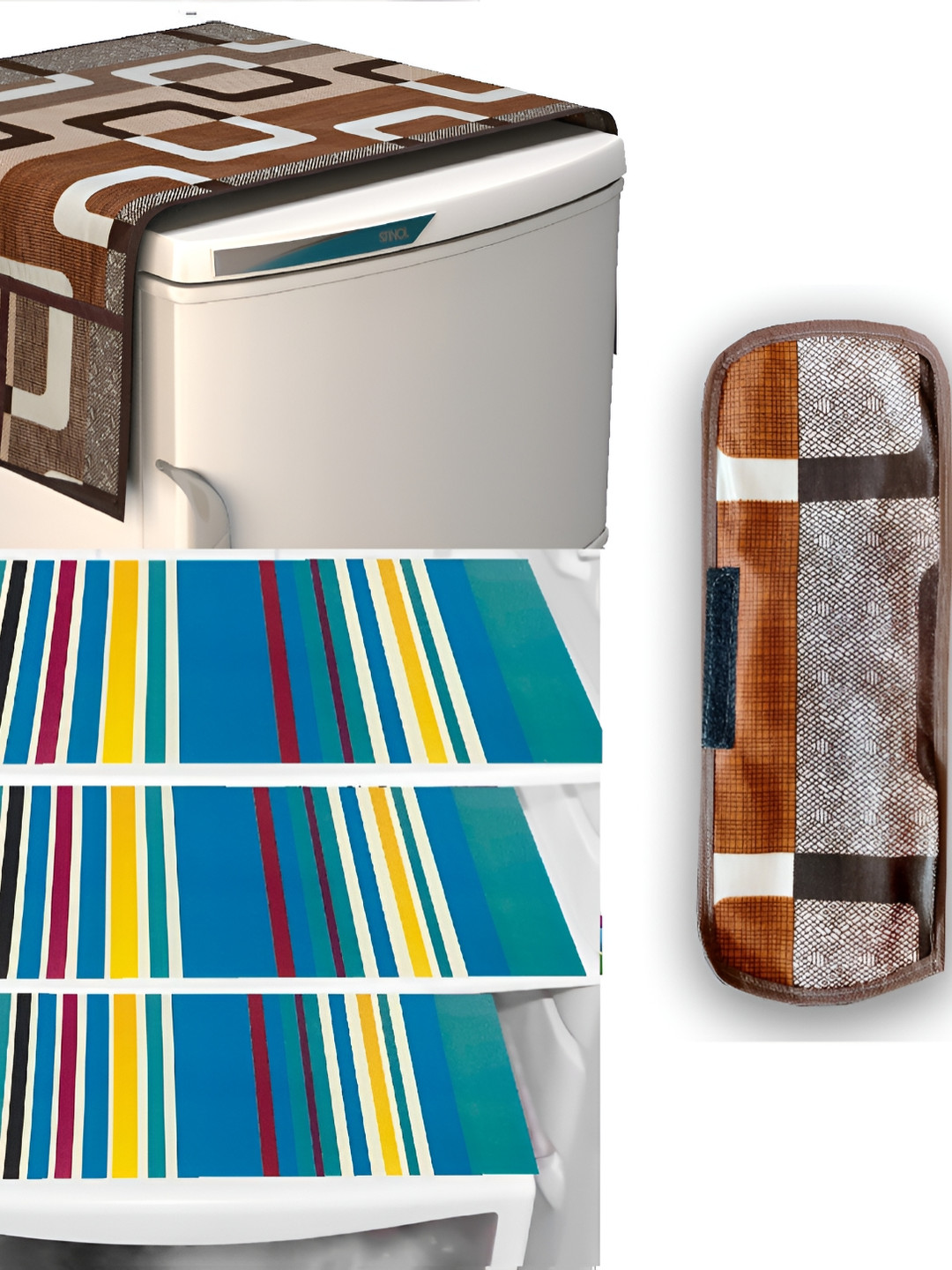 

REVEXO 5-Pcs Brown & Blue 5-Pcs Printed Fridge Top Cover & Mats