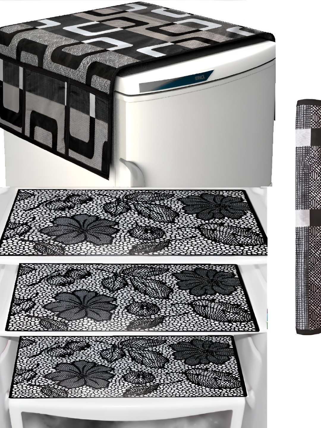 

REVEXO Black & Grey 5 Pieces Printed Fridge Appliance Cover