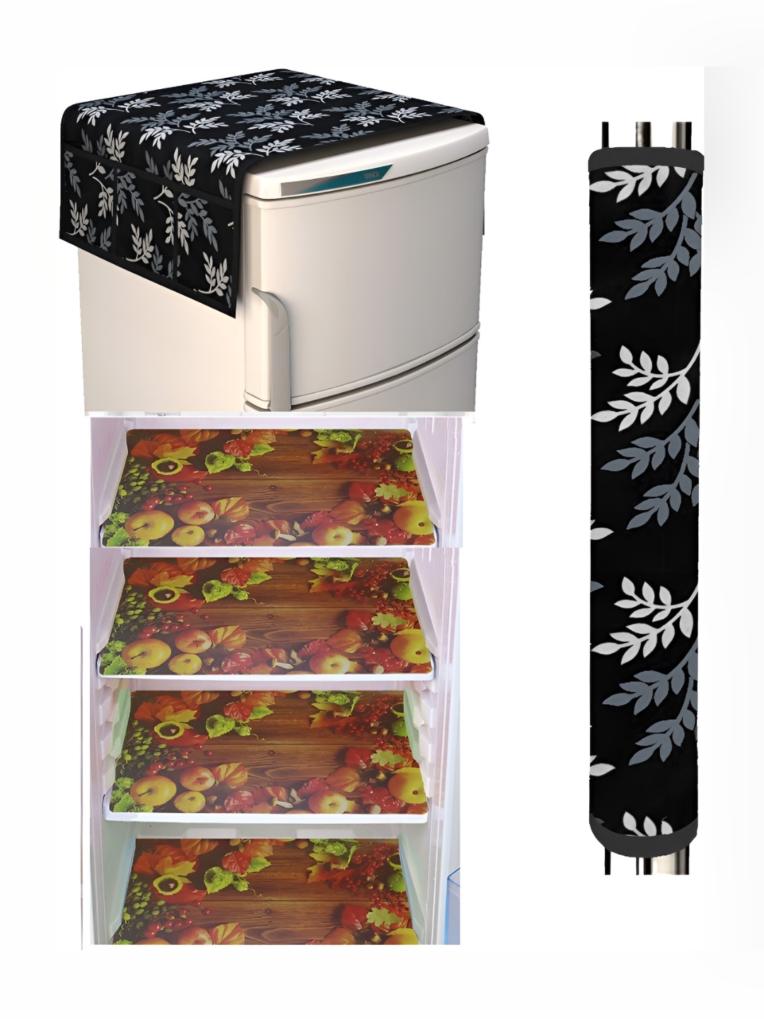 

REVEXO 5-Pcs Black & Red Printed Fridge Mats & Refrigerator Cover