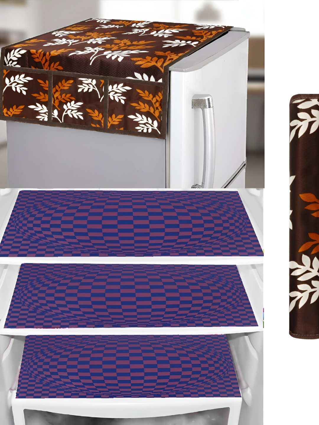 

REVEXO Purple & Brown 5 Pieces Printed Fridge Appliance Covers