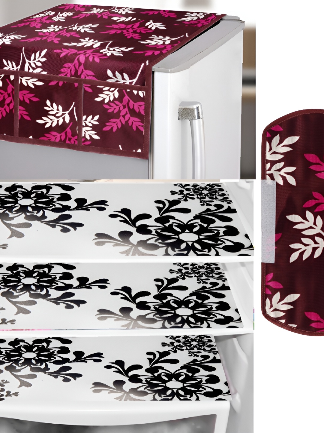 

REVEXO Purple & Black 5 Pieces Printed Fridge Appliance Covers