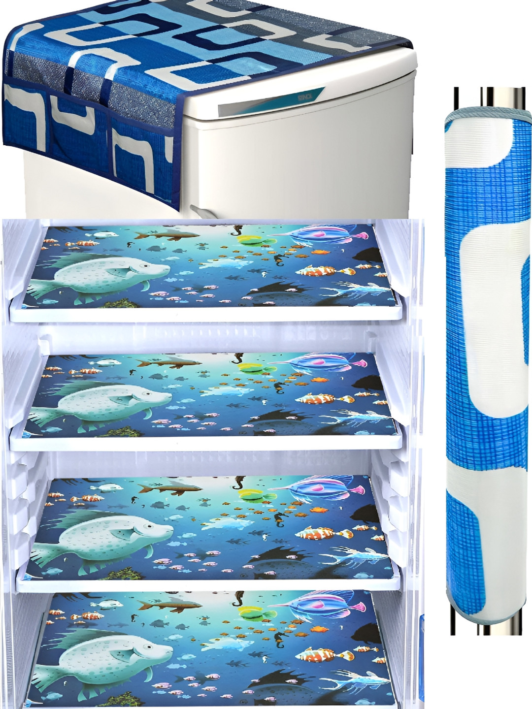 

REVEXO Blue & White Printed Fridge Appliance Cover