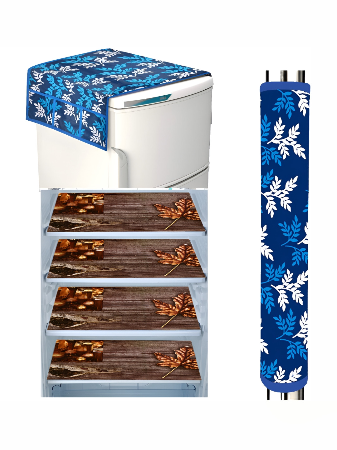 

REVEXO Set Of 6 Brown & Blue Printed Fridge Appliance Cover