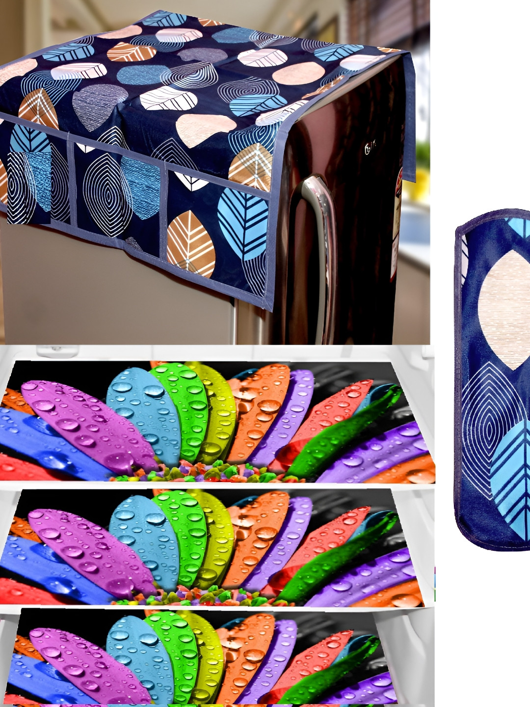 

REVEXO Blue & Green 4-Pcs Printed Fridge Cover & Mats