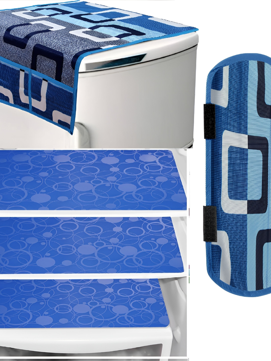 

REVEXO Blue & White 5 Pieces Printed Fridge Mats