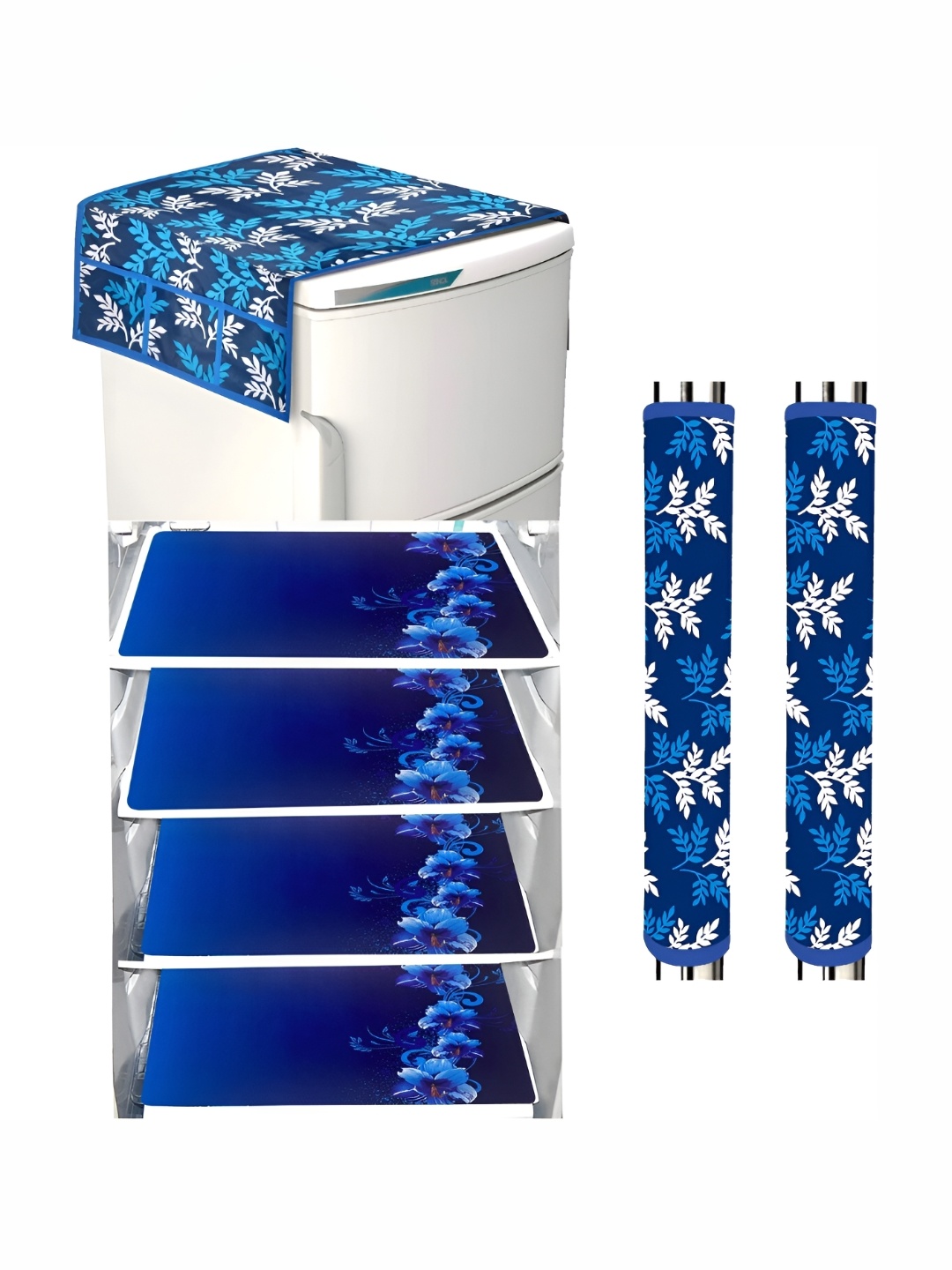 

REVEXO Blue 7 Pieces Printed Fridge Top Cover Handle Covers & Mats