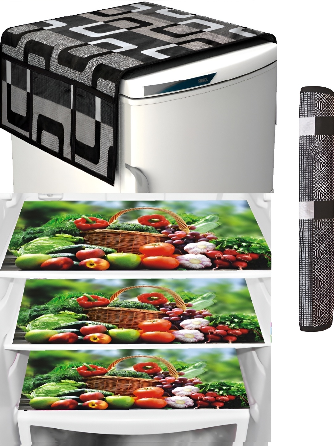 

REVEXO Black & Green 5 Pieces Printed Fridge Appliance Cover