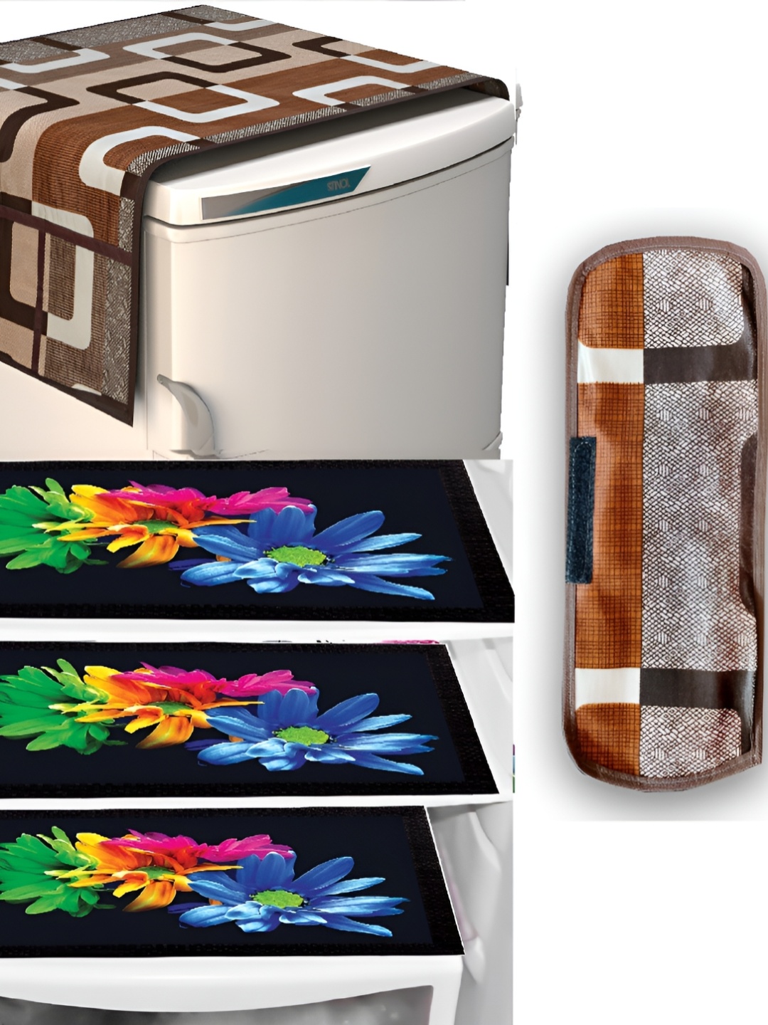 

REVEXO Brown & Green 5 Pieces Printed Fridge Appliance Cover