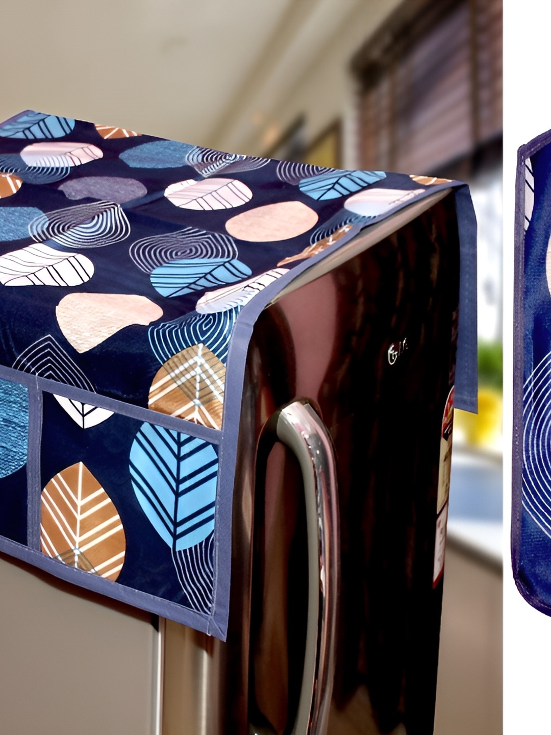 

REVEXO Blue 3 Pieces Printed Fridge Top Cover & Handle Covers