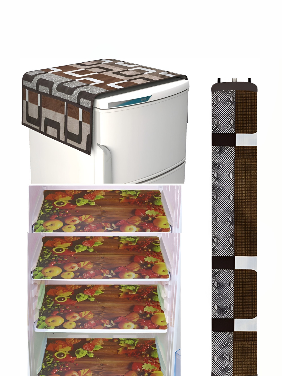 

REVEXO Brown & Beige 5 Pieces Printed Fridge Appliance Cover