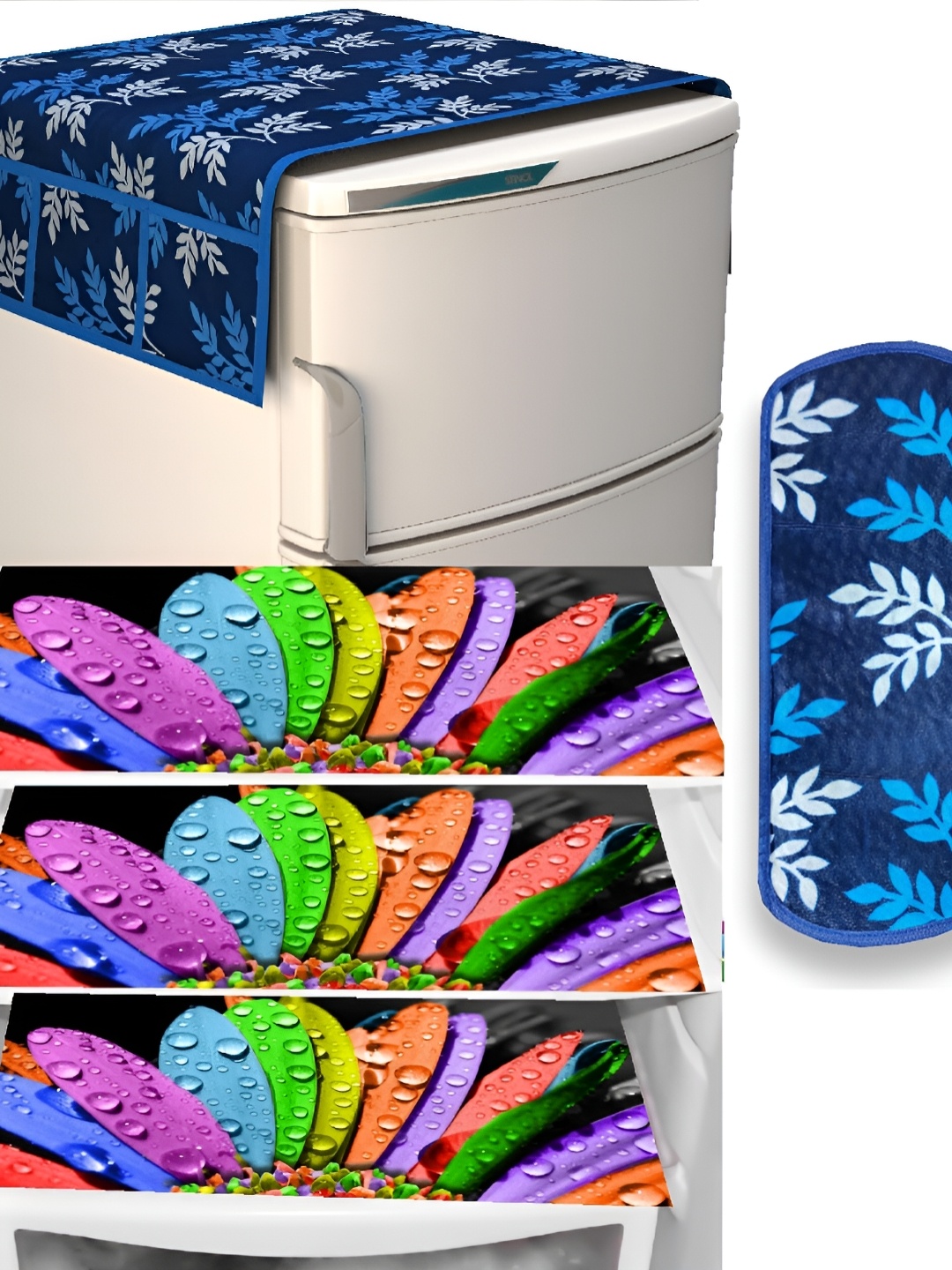 

REVEXO Blue & Purple 5 Pieces Floral Printed Fridge Appliance Covers