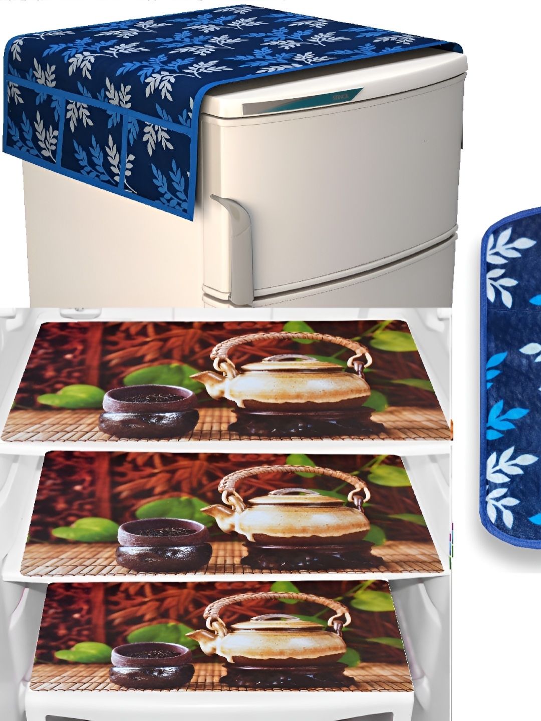 

REVEXO Blue & White 5-Pcs Printed Fridge Appliance Cover