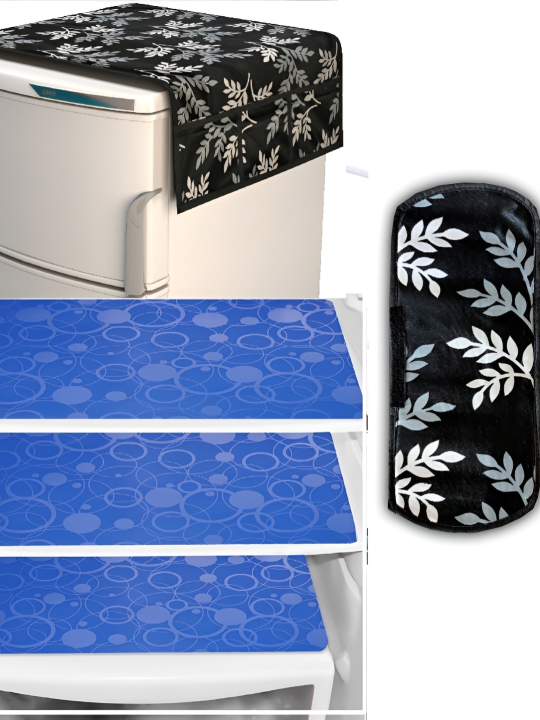 

REVEXO Black & Blue 5-Pcs Printed Fridge Appliance Cover