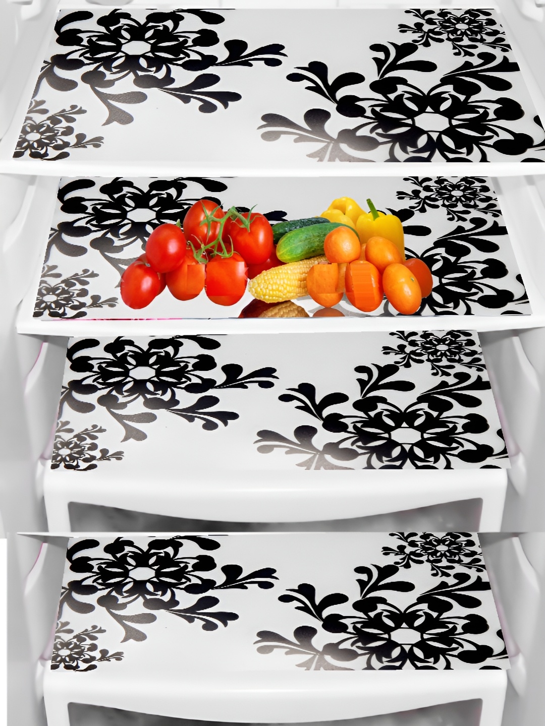 

REVEXO White & Black 4 Pieces Printed Fridge Mats