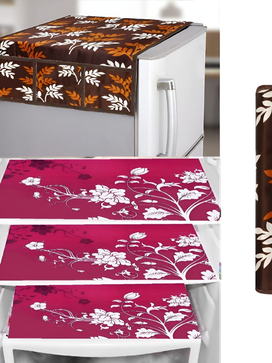 

REVEXO Pink 5 Pieces Printed Fridge Appliance Covers