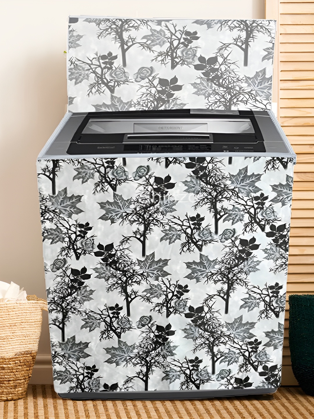 

REVEXO White & Grey Printed Washing Machine Cover