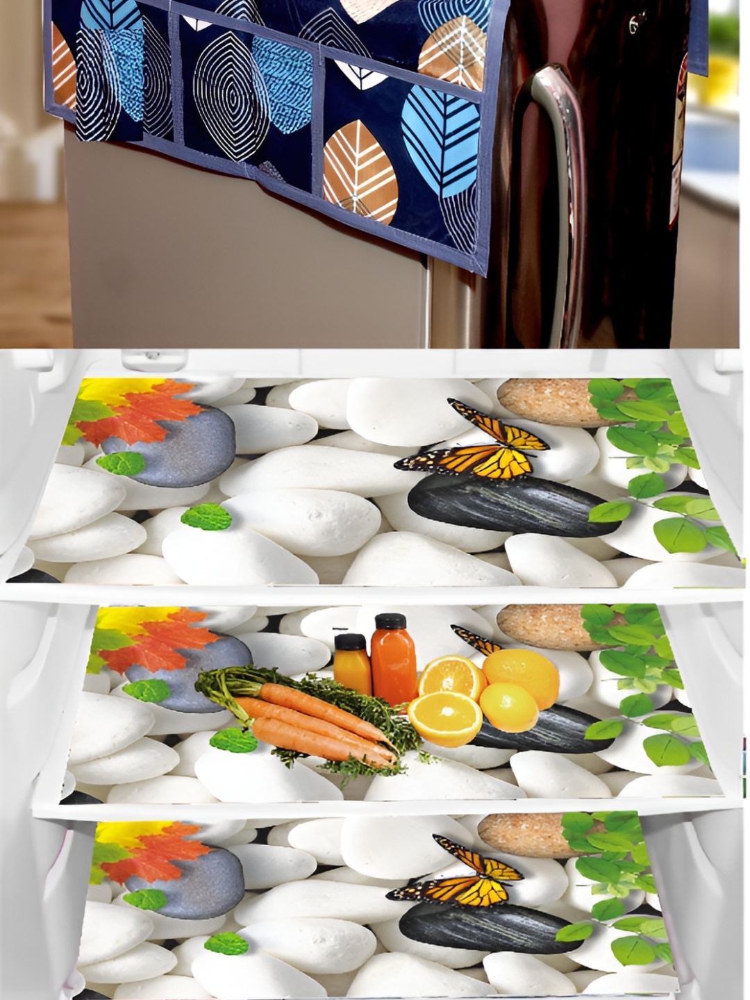 

REVEXO 7-Pcs Blue & White Printed Refrigerator Cover