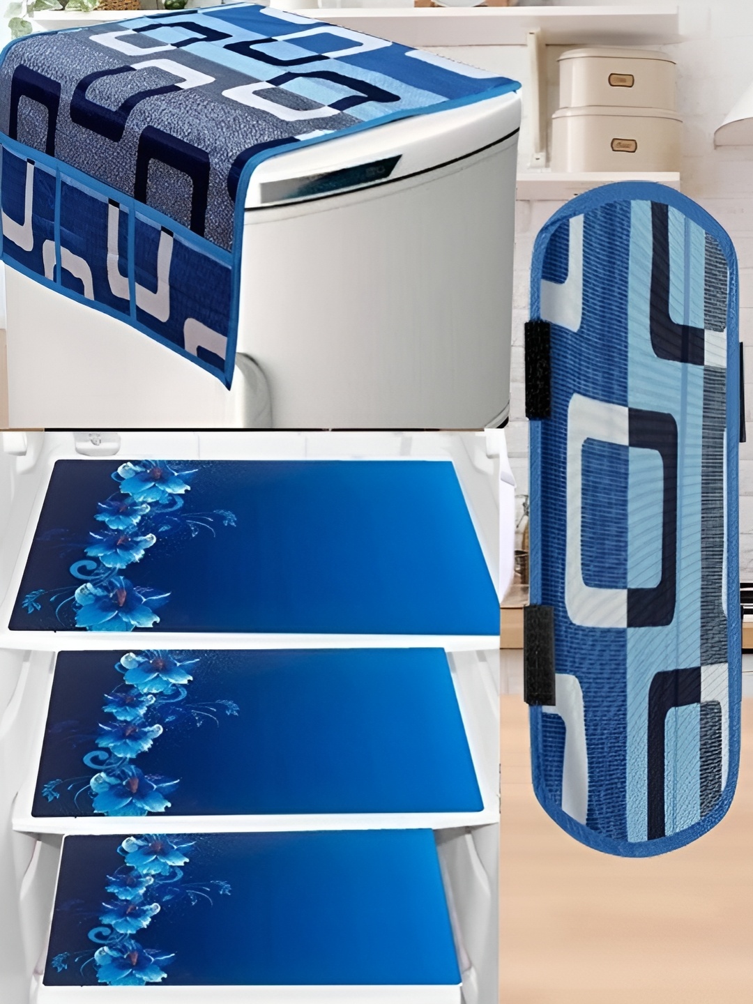 

REVEXO Blue 5 Pieces Printed Fridge Cover & Mats