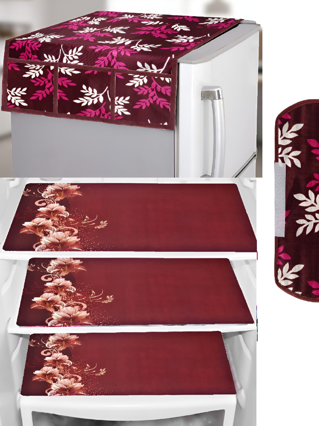 

REVEXO Purple & Brown 5 Pieces Printed Fridge Appliance Cover