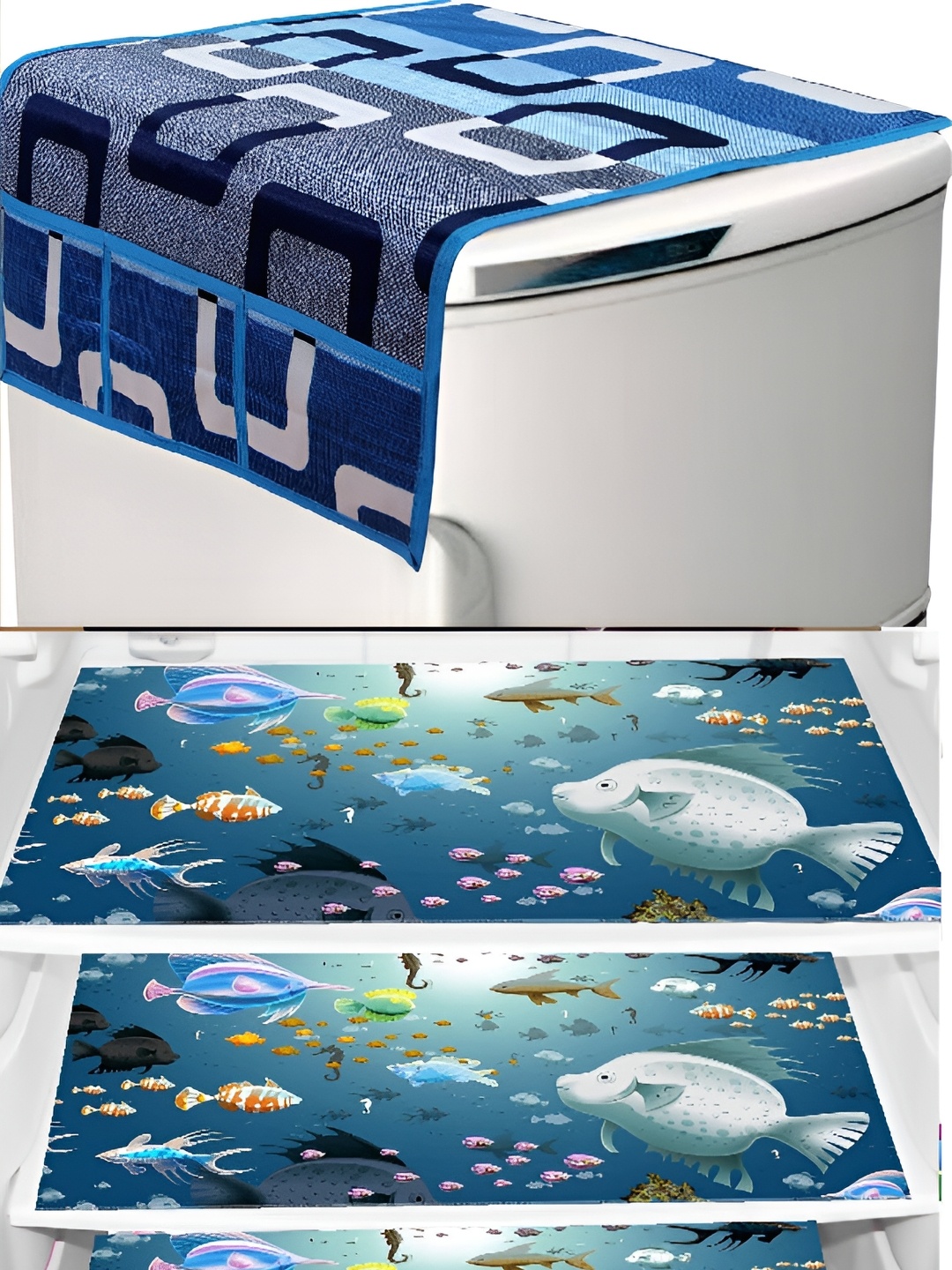 

REVEXO Blue 4 Pieces Printed Fridge Appliance Covers