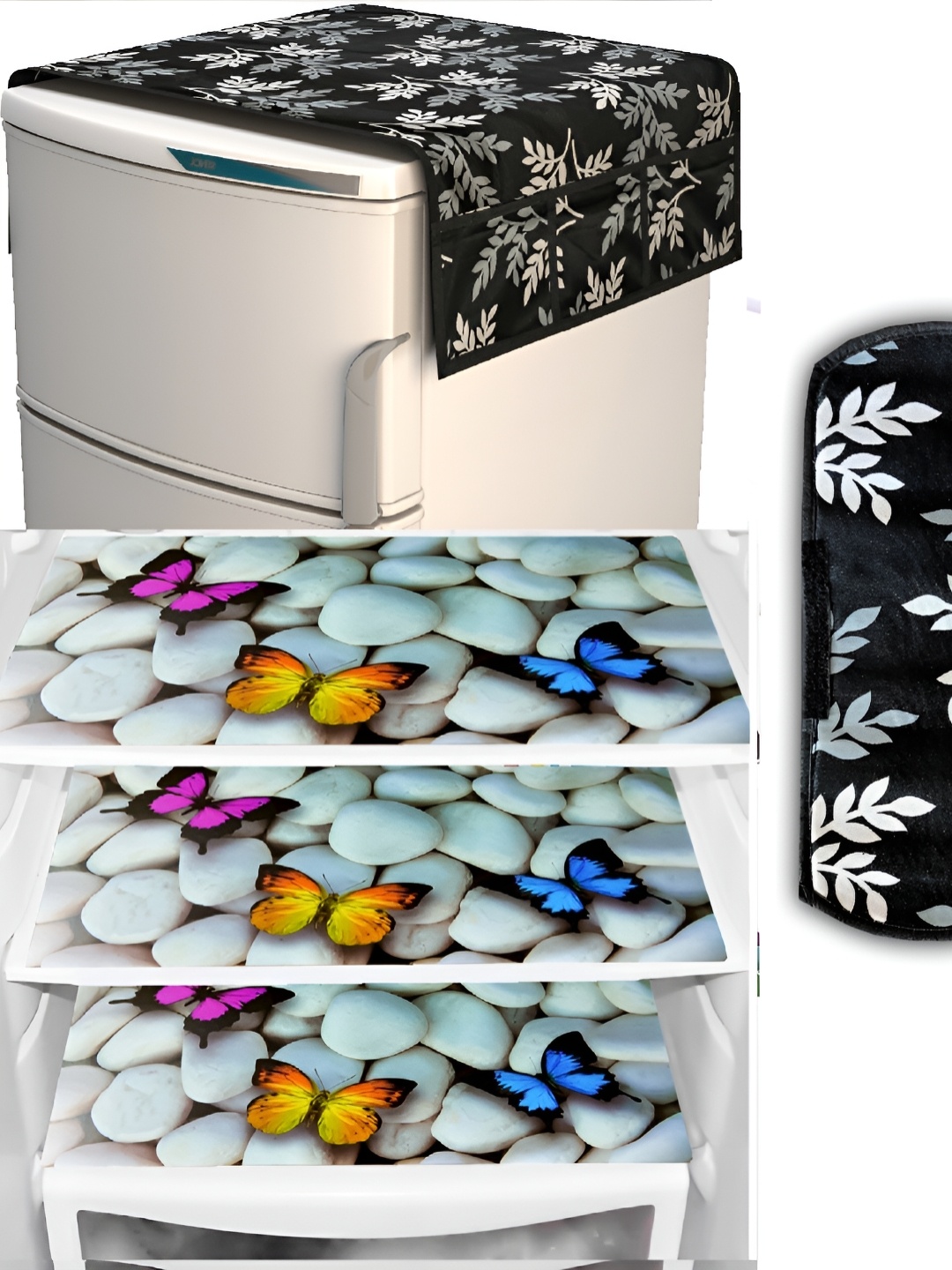 

REVEXO Black & White 5 Pieces Printed Fridge Cover & Mats