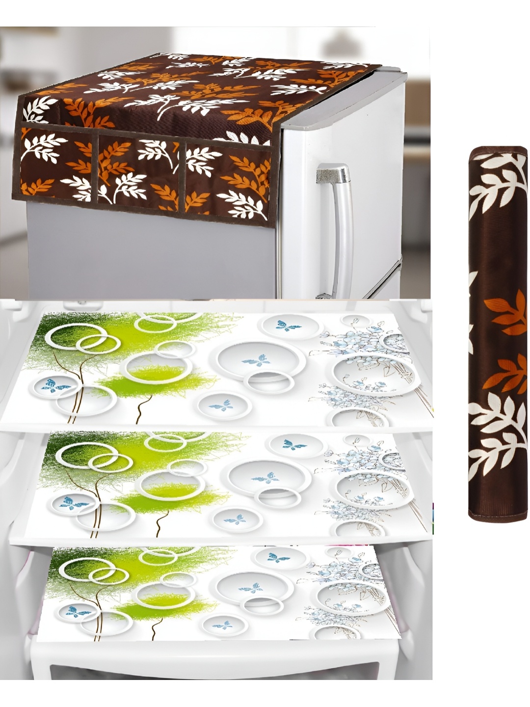 

REVEXO Brown & Green 5 Pieces Printed Fridge Appliance Covers