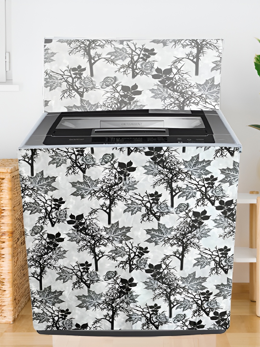 

REVEXO White & Grey Printed Washing Machine Cover