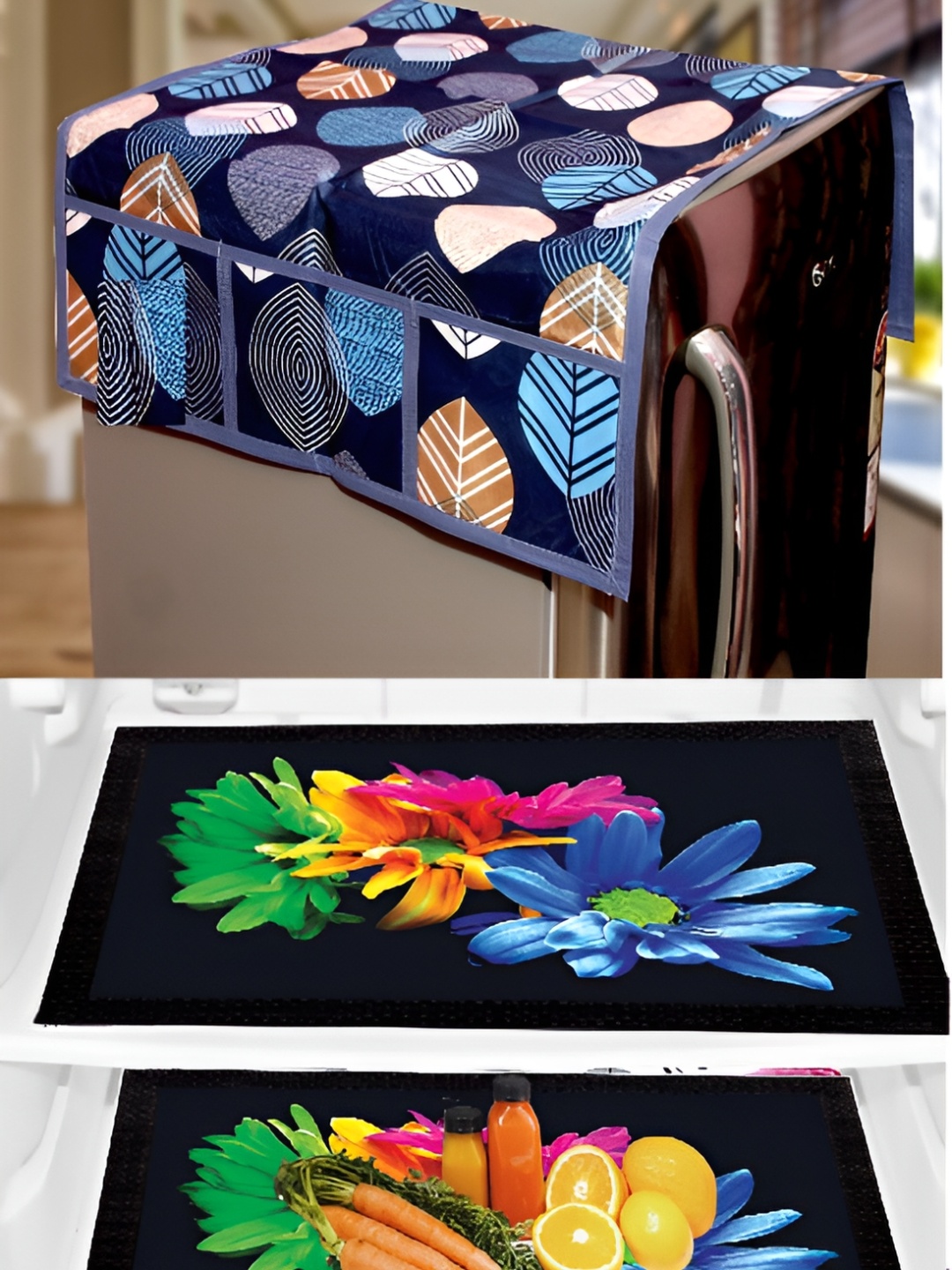 

REVEXO Blue 3 Pcs Printed Fridge Appliance Cover