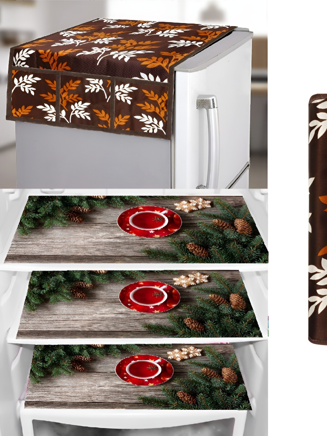 

REVEXO Brown & Green 5-Pcs Printed Fridge Appliance Covers