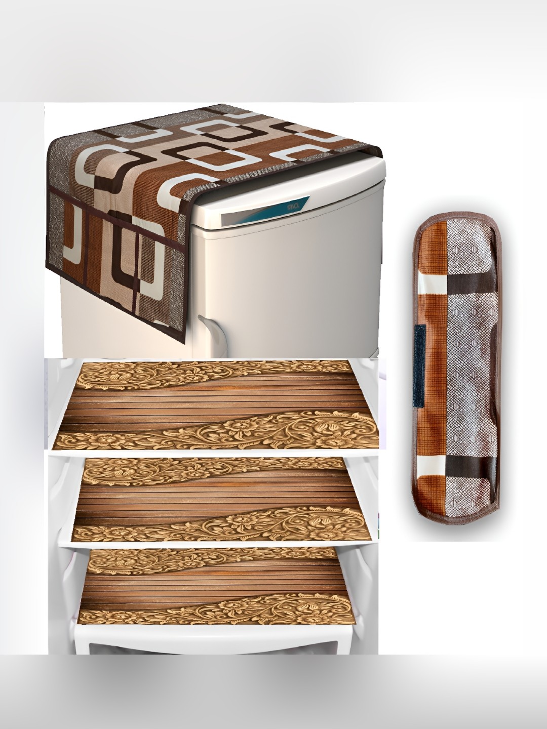 

REVEXO 5-Pcs Brown Printed Fridge Appliance Covers