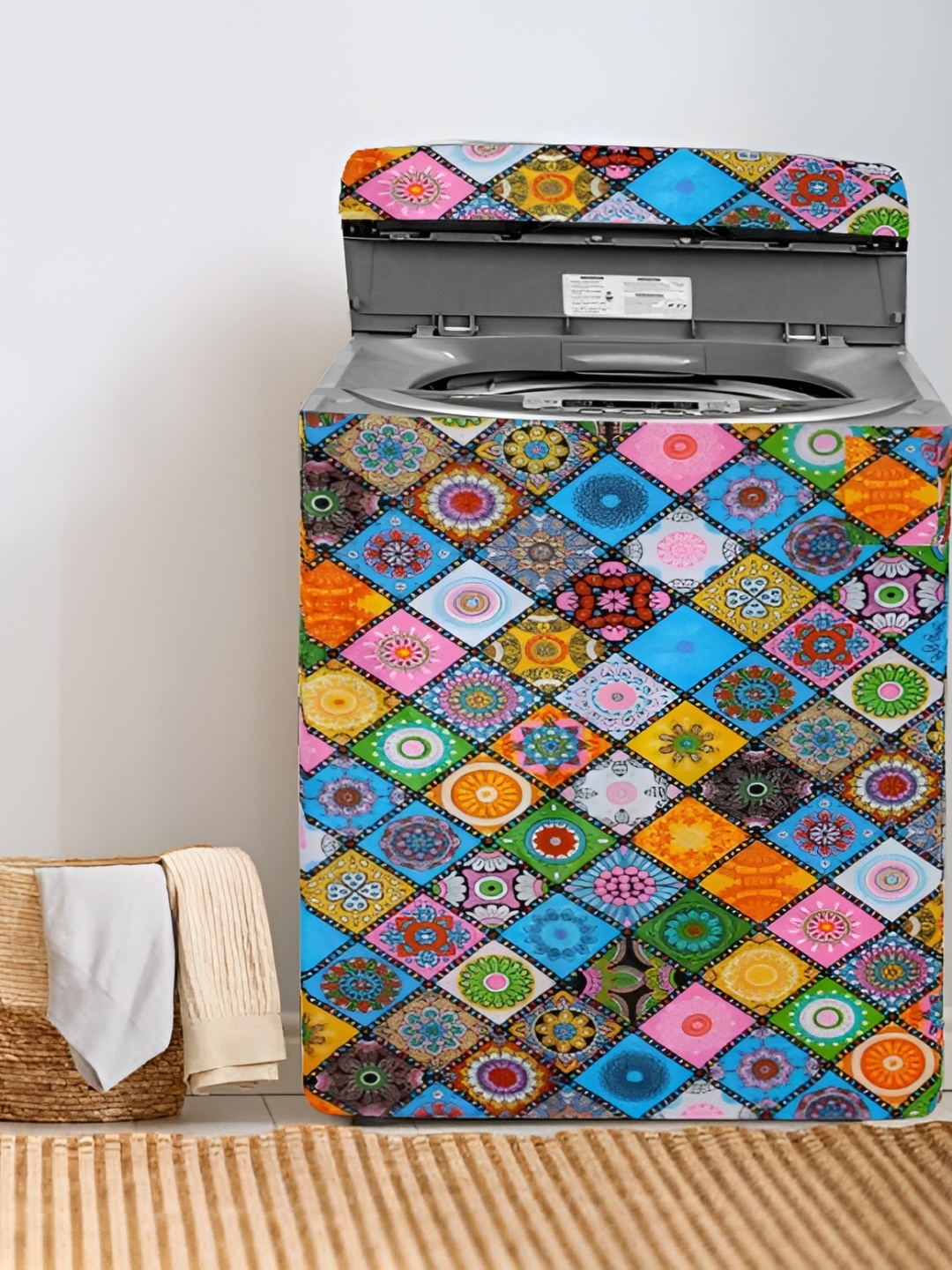 

REVEXO Blue Yellow Printed Washing Machine Cover