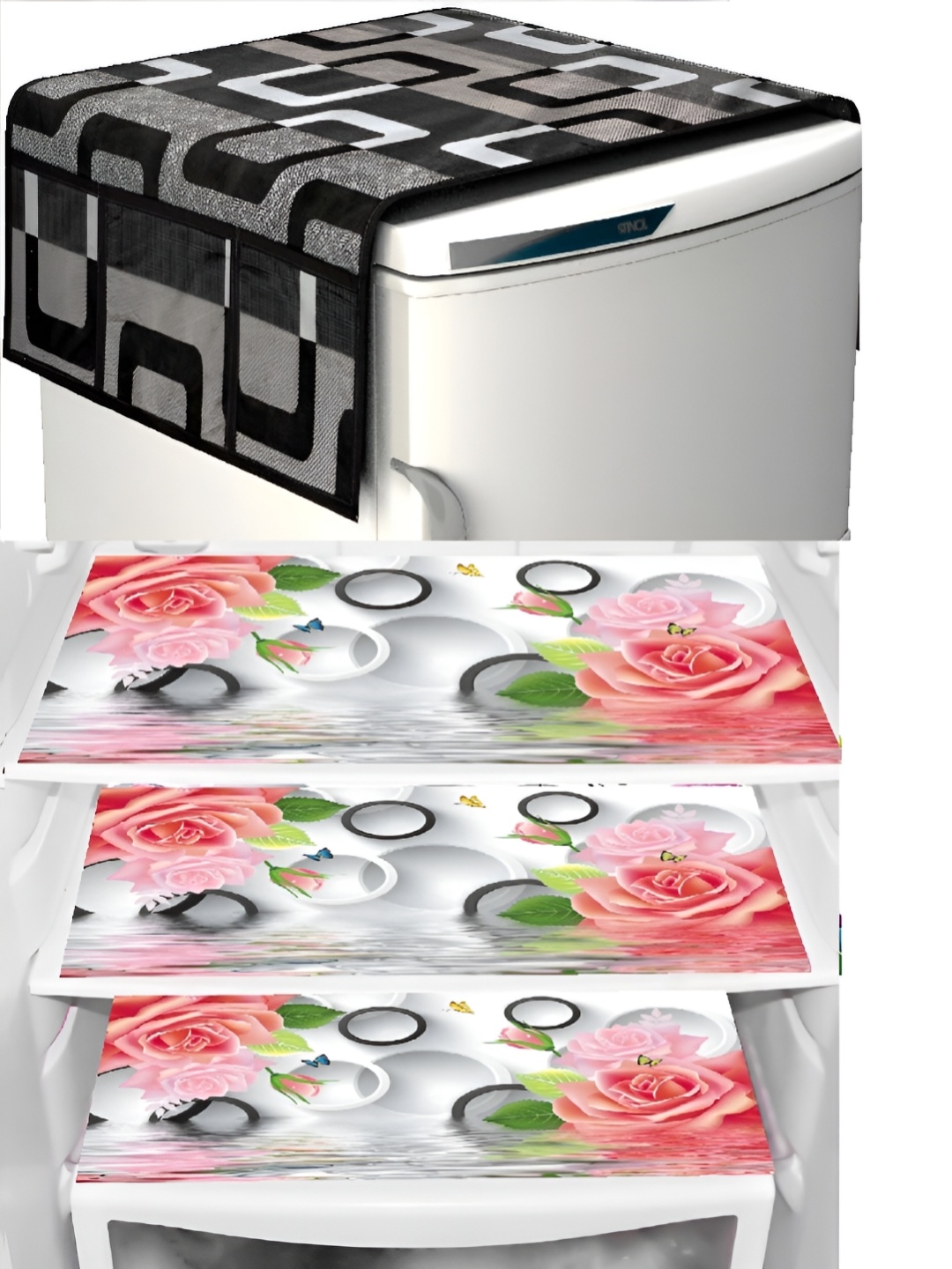 

REVEXO 5-Pcs White & Black Printed Fridge Appliance